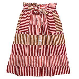 Who What Wear Pink Red Cotton Coastal Pristine Striped Belted Midi Skirt Large